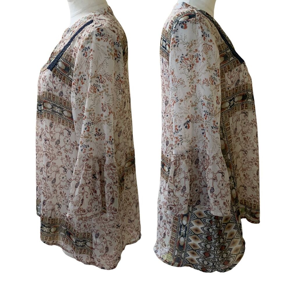 Style & Co Women's Petite Medium Boho Paisley Floral Sheer Peasant Blouse - Picture 4 of 9